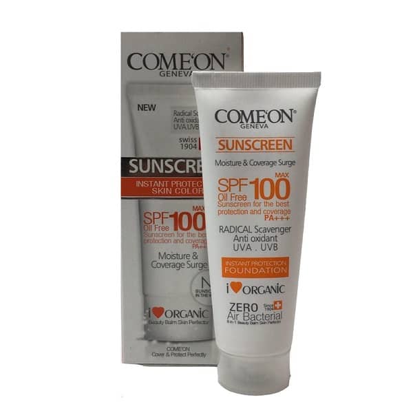 کرم ضدآفتاب بی رنگ کامان spf100 مناسب پوست چرب و جوش دار